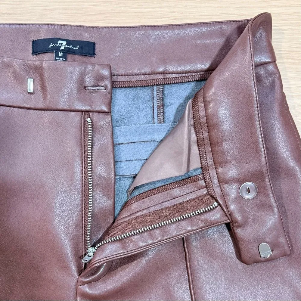 7 FOR ALL MANKIND Vegan Faux Leather Front Seam Flare Bootcut Pants Brown Med